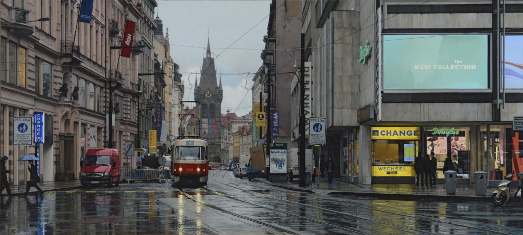 IN THE RAIN: 52x117cm / Oil on panel (Prague)